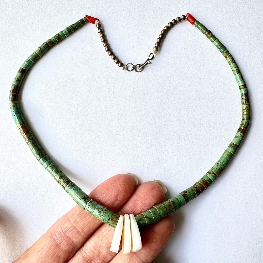 VTG Heishe Necklace Royston Turquoise 17in Graduated Native Santo Domingo Tab